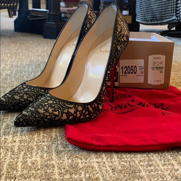 Christian Louboutin heels w/lace embossing. - Picture 2 of 7
